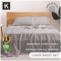 Natural Home 100% European Flax Linen Sheet Set Nude King Bed