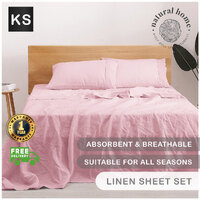 Natural Home European Flax Linen Sheet Set King Single Bed Pink
