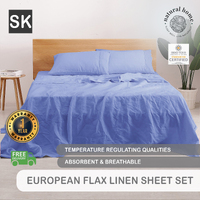 Natural Home 100% European Flax Linen Sheet Set Blue Super King Bed