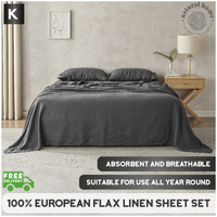 Natural Home 100% European Flax Linen Sheet Set Charcoal King Bed