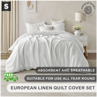 Natural Home 100% European Flax Linen Quilt Cover Set White Single Bed