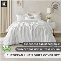 Natural Home European Flax Linen Quilt Cover Set King Bed White