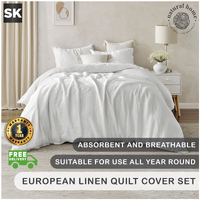 Natural Home 100% European Flax Linen Quilt Cover Set White Super King