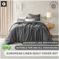 Natural Home 100% European Flax Linen Quilt Cover Set Charcoal Queen Bed