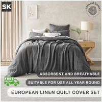 Natural Home European Flax Linen Quilt Cover Set Super King Bed Charcoal