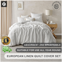 Natural Home 100% European Flax Linen Quilt Cover Set Dove Grey Queen Bed