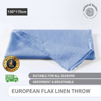 Natural Home 100% European Flax Linen Throw Blue
