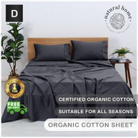 Natural Home Organic Cotton Sheet Set CHARCOAL King Single Bed