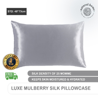 Natural Home Luxe Mulberry Silk Pillowcase 25 Momme Standard Pillowcase 48 x 73cm - Grey