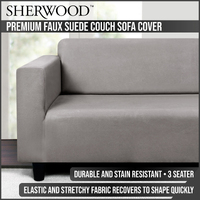 Sherwood Home Premium Faux Suede SILVER 3 Seater Couch Sofa Cover