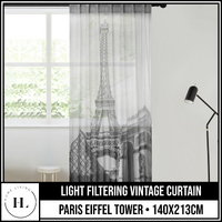 Home Living Paris Eiffel Tower Grey Light Filtering Vintage Curtain Print Concealed Curtains