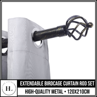 Home Living Extendable Birdcage Curtain Rod Set Black Rail Ball Final Rods - Black/Gold Marbling 120-210cm 