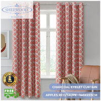 Sherwood Home Apples Red/Taupe Eyelet Curtain 140x223cm