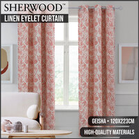 Sherwood Home Geisha Red/Linen Eyelet Curtain - 120x223cm