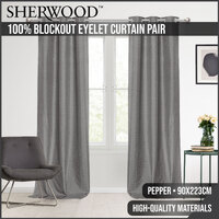 Sherwood Home 100% Blockout Eyelet Curtain Pair Grey 90x223cm