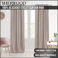Sherwood Faux linen 100% Blockout eyelet curtains Twin Pack Cinnamon 135X223CM