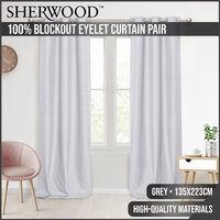 Sherwood Faux linen 100% Blockout eyelet curtains Twin Pack Grey 135X223CM
