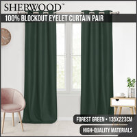 Sherwood Faux linen 100% Blockout eyelet curtains Twin Pack Forest Green 135X223CM