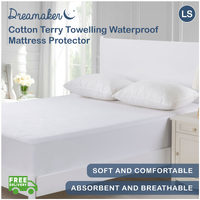 Dreamaker Cotton Terry Towelling Waterproof Mattress Protector - Single Bed