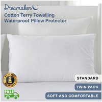 Dreamaker Cotton Terry Towelling Waterproof Pillow Protector - Standard  48 x 73 cm (2 Pack)