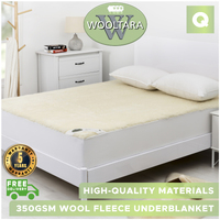 Wooltara Classic 350GSM Washable Wool Fleece Underblanket - Queen Bed