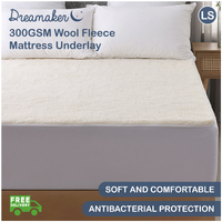 Dreamaker 300GSM Wool Fleece Mattress Underlay - Long Single Bed