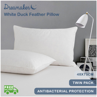 Dreamaker White Duck Feather Pillow - 48 X 73Cm (2 Pack)