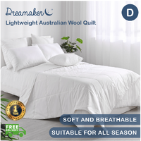 Dreamaker 250GSM Lightweight Australian Wool Quilt Double Bed White