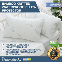 Dreamaker 260gsm Bamboo Knitted Cot Waterproof Pillow Protector White 2-Pack