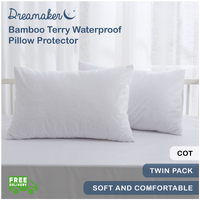 Dreamaker Bamboo Terry Cot Waterproof  Pillow Protector 2 Pack