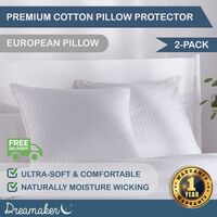 Dreamaker Premium 100% Cotton European Pillow Protector Twin Pack White 65x65cm 