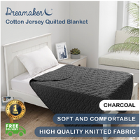 Dreamaker Cotton Jersey Quilted Blanket Charcoal - 130 X 170 Cm