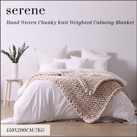 Serene Hand Woven Chunky Knit Weighted Calming Blanket Light Beige 150cmx200cm 7KG