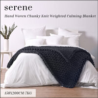 Serene Hand Woven Chunky Knit Weighted Calming Blanket Dark Charcoal Grey 150cmx200cm 7KG