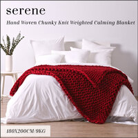 Serene Hand Woven Chunky Knit Weighted Calming Blanket Dark Burgundy Red 180cmx200cm 9KG
