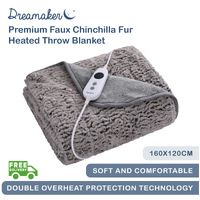 Dreamaker Premium Faux Chinchilla Fur Heated Throw Blanket - 160 X 120Cm