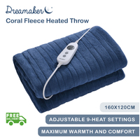 Dreamaker Coral Fleece Electric Heated Throw Blanket Classic Blue - 160 X 120Cm
