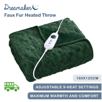 Dreamaker 500gsm Faux Fur Electric Heated Throw Blanket - Eden Green 160X120cm