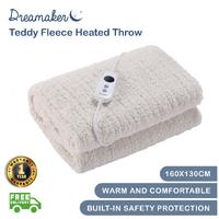 Dreamaker Teddy Fleece Heated Throw Cream 160x130cm