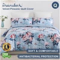 Dreamaker Velvet Digital Printing Pinsonic Quilted Quilt Cover Set Queen Bed Peony