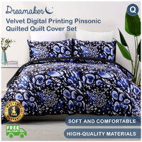 Dreamaker Velvet Digital Printing Pinsonic Quilted Quilt Cover Set Queen Bed Mysterious