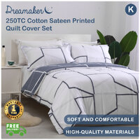 Dreamaker 250Tc Cotton Sateen Printed Quilt Cover Set King Bed - Creme