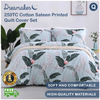 Dreamaker 250Tc Cotton Sateen Printed Quilt Cover Set Queen Bed - Coconut
