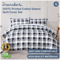 Dreamaker 250Tc Printed Cotton Sateen Quilt Cover Set Queen Bed - Chess