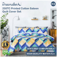 Dreamaker 250Tc Printed Cotton Sateen Quilt Cover Set King Single Bed - Yarm
