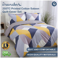 Dreamaker 250Tc Printed Cotton Sateen Quilt Cover Set Queen Bed - York Yellw