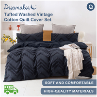 Dreamaker Cotton Vintage Washed Tufted Quilt Cover Set - Molly - Queen Bed 