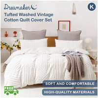Dreamaker Cotton Vintage Washed Tufted Quilt Cover Set - Evie - King Bed 