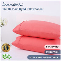 Dreamaker 250Tc Plain Dyed Standard Pillowcases - Twin Pack - 48X73Cm Rose