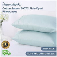 Dreamaker Cotton Sateen 300Tc Plain Dyed Pillowcases Twin Pack Standard Mint